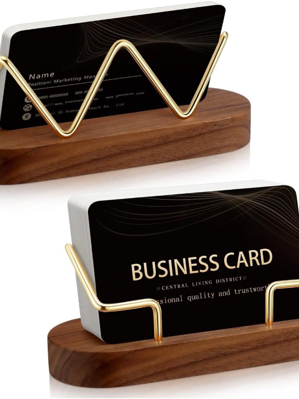 2 Pcs Wood Business Card Holders Display for Desk, Brown